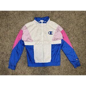 CHAMPION Mix Media Sweater Mock Neck 1/2 Zip Windbreaker Jacket Outdoor Track S